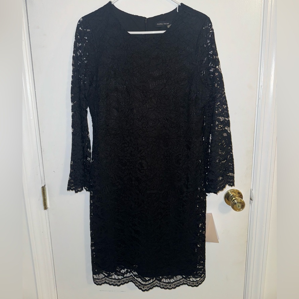 NWT Ivanka Trump Black Lace Long Sleeve Cocktail Dress Size 12 MSRP $99